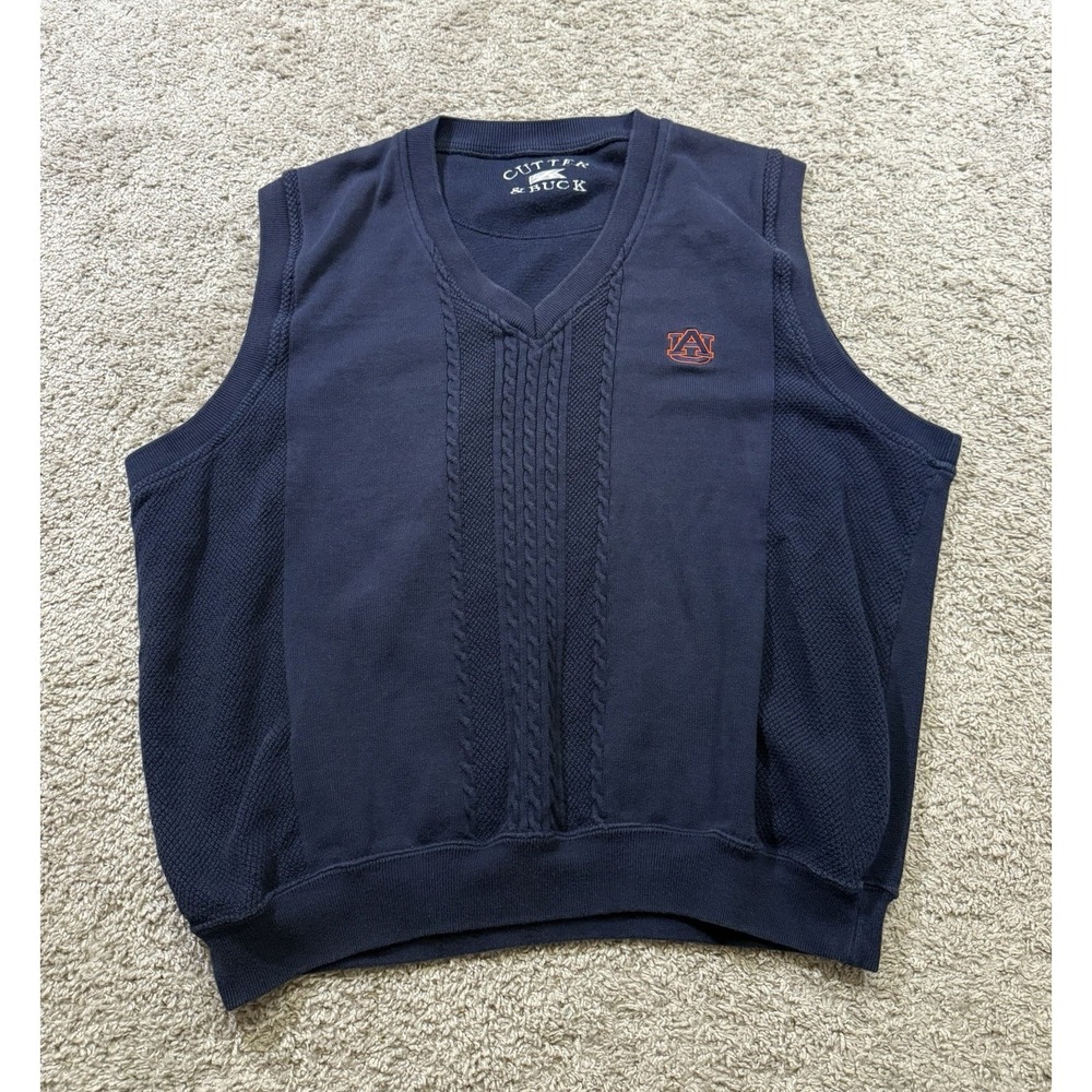 Cutter Buck Auburn University Tigers Sweater Vest‎ Navy Knit Cozy Grandpacore XL